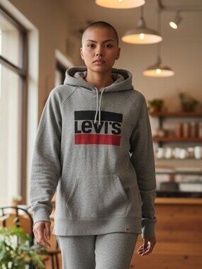 Unisex Levi's Heather Grey Graphic Sport Hoodie - Black/Red Logo - Size Medium